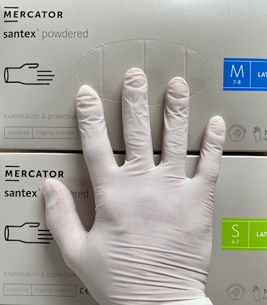 Latex gumikesztyű, púderes (Mercator - 100db)