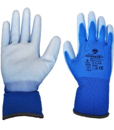 Poliészter kesztyű, PU tenyérmártott, Kék (12 pár)