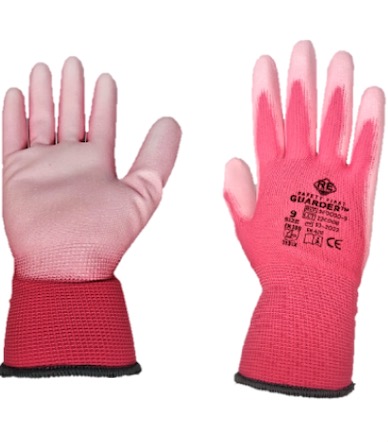 Poliészter kesztyű, PU tenyérmártott, Pink (1 pár)
