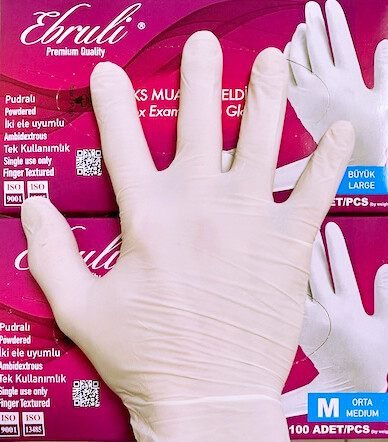 Latex gumikesztyű, púderes (Ebruli - 100db)